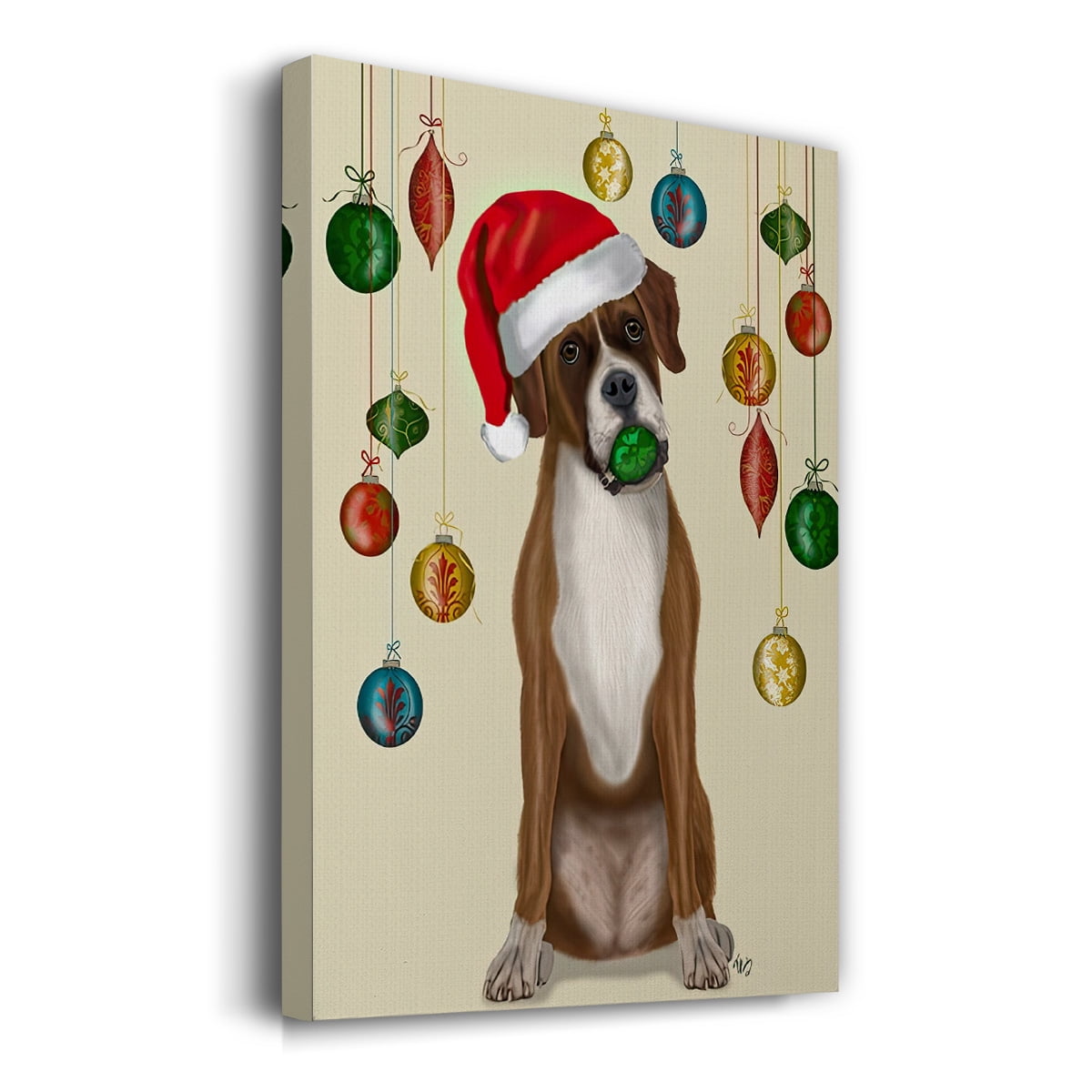 Christmas Boxer and Bauble Ball- Gallery Wrapped Canvas