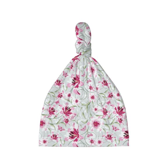 Balery Lilies Flowers Pattern Baby Beanie, Knotted Baby Hat, Infant Hat, Newborn Beanie, Adjustable Beanie, Baby Cap, Newborn Headwear