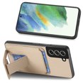 thumbnail image 3 of Magnetic Carbon Fiber Case for Samsung Galaxy S21 FE with Holder Kickstand, Fiber Texture Wallet Phone Case with Card Holder Durable Military Grade Protection Cover for Galaxy S21 FE, Khaki, 3 of 10
