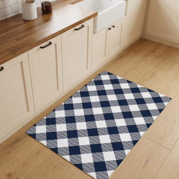 2x3ft Rectangle Rug,Farmhouse Dark Blue Checker Washable Area Rugs Non-Slip Accent Rug Pastoral Diamond Buffalo Plaid Soft Circle Carpet for Living Room Bedroom Home Office Decor