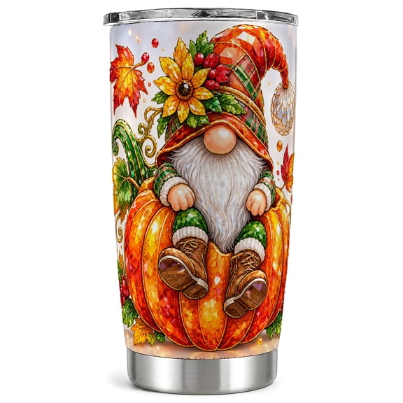 Autumn Pumpkin Gnome Tumbler 20oz, Fall Tumbler, Stainless Steel Travel Cup