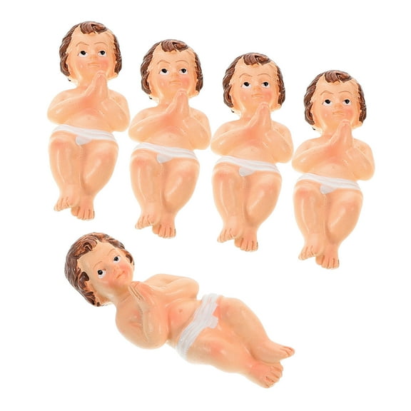 OUNONA 5Pcs Baby Jesus Figurine Mini Resin Baby Jesus Statue Nativity Collectible Statue For Christmas Decor Holy Faith Religious Home Decor
