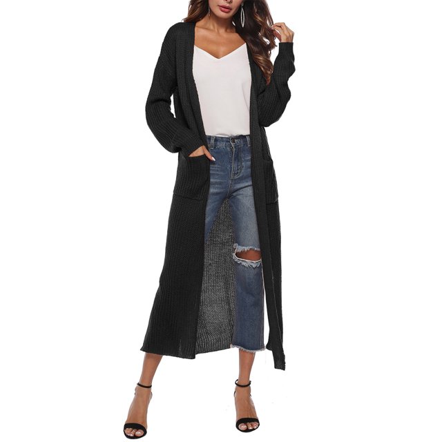 FOCUSNORM Female Cardigan Solid Color Long Sleeve Coat Jacket and Big Pockets
