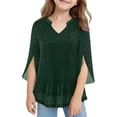 thumbnail image 2 of ZHOGXU Toddler Kids Girls Top 3/4 Sleeve V Neck Sequins Mesh Layered Comfortable Fashion Tee For Casual Daily Wear,Green,3-4 Years, 2 of 4