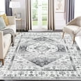thumbnail image 2 of ZACOO 5'x7' Washable Vintage Oriental Rug Non Slip Rug Retro Medallion Low Pile Floor Cover for Living Room Bedroom,Grey, 2 of 8