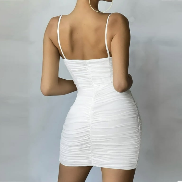 green emerald velvet dress Wedtrend Women White Graduation Dress with Slit Spaghetti Straps Chiffon Grad Ceremony Dress, White / US4