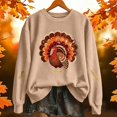 thumbnail image 2 of Womens Thanksgiving Day Crew Neck Sweatshirts Trendy Turkey Printed Pullovers Causal Fall Long Sleeve Graphic Tops Khaki S, 2 of 6