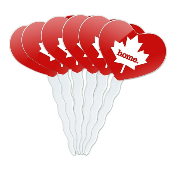 Canada Maple Leaf Home Country Solid Red Officially Licensed Heart Love Cupcake Picks Toppers Decoration Set of 6