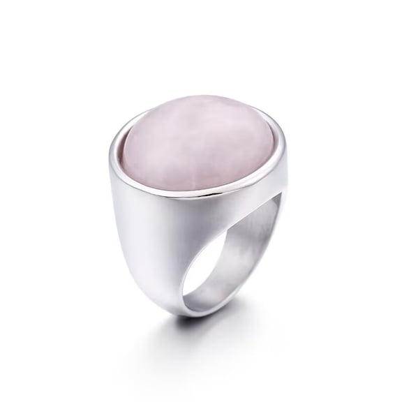 PAMTIER Unisex Stainless Steel Classic Domen Solid Simple Single Shiny Round Pink Gemstone Ring Princess Cut Smooth Wedding Band Silver Size 6