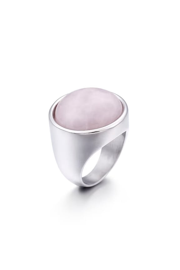Unisex Stainless Steel Classic Domen Solid Simple Single Shiny Round Pink Gemstone Ring Princess Cut Smooth Wedding Band Silver Size 6