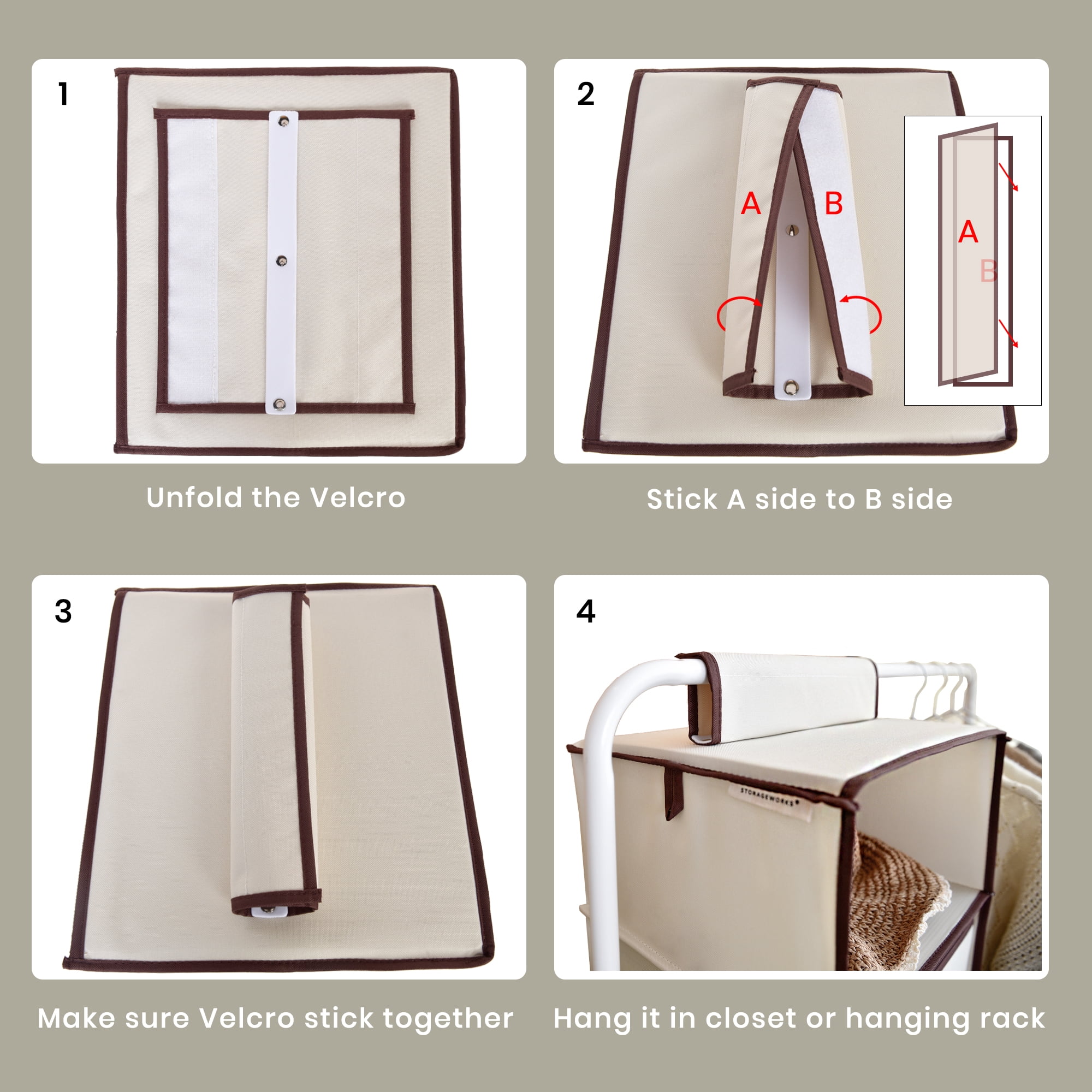 Foldable Hanging Closet Organizer with Drawers, 6-Shelf, Natural, Polyester Canvas, 13.60 x 12.20 x 42.50 inches