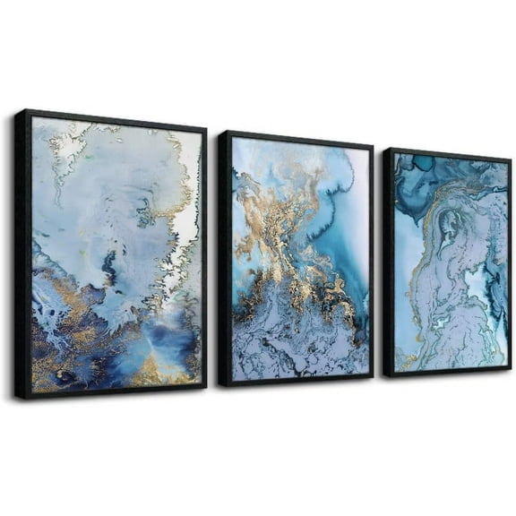 Blue Abstract Canvas Wall Art For Living Room Bedroom Wall Decor Office Pictures Watercolor Wall Paintings Bathroom Home Decoration Posters Prints Artwork 12'' X 16'' 3 Piece Set