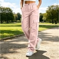 thumbnail image 2 of Womens Hiking Pants Elastic Waistband Cargo Pants Solid Color Button Zip Stretch Y2K Drawstring Trousers Wide Leg Pants With Multiple Pockets, 2 of 9