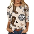 thumbnail image 2 of Plus Size Tops for Women YuXingFu Women's Fashion Printed Cowboy Boots Round Neck 3/4 Sleeve Graphic T-shirt Top, 2 of 5