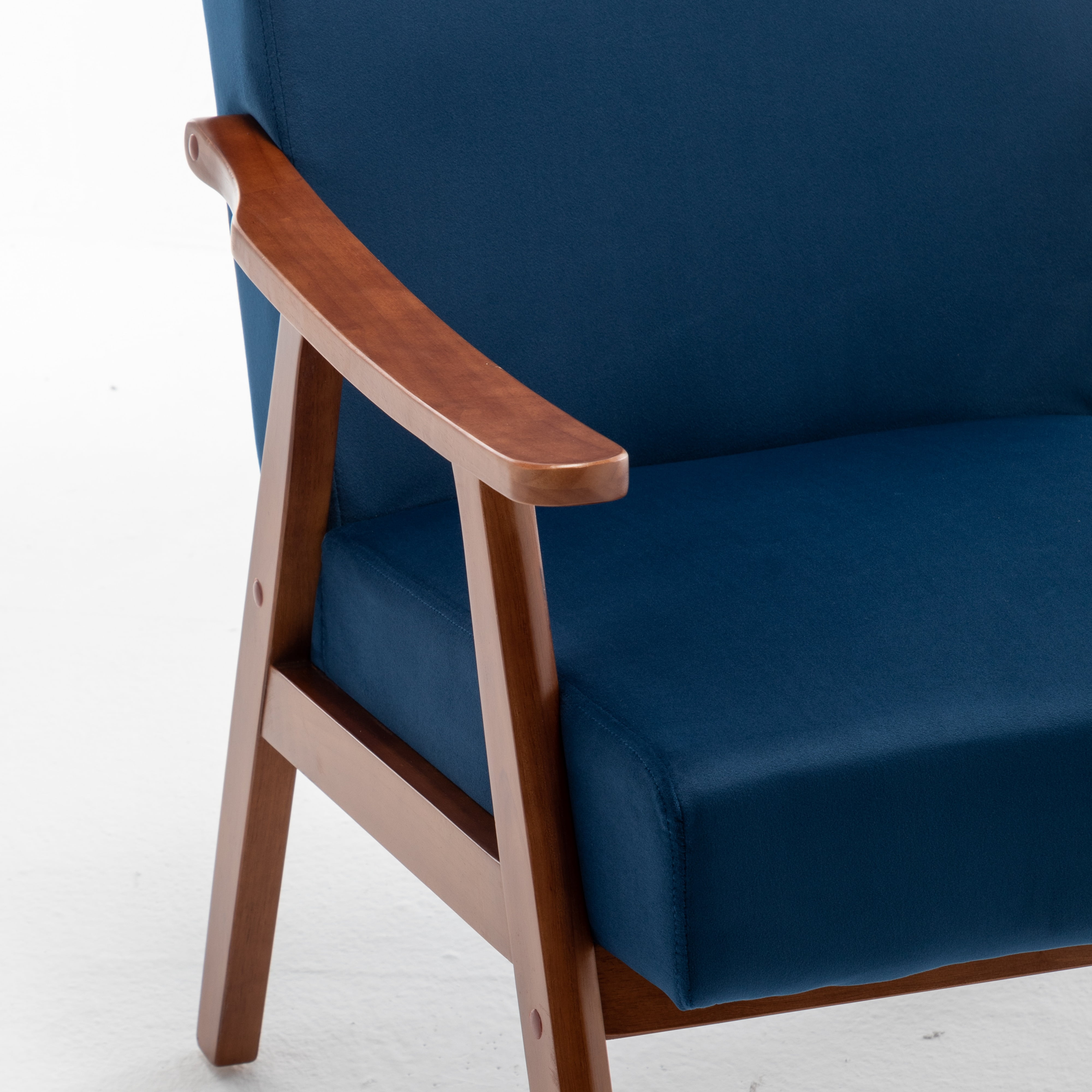 Mintazer Mid-Century Modern Velvet Leather Accent Chair, Armchair for Living Room Bedroom, Dark Blue