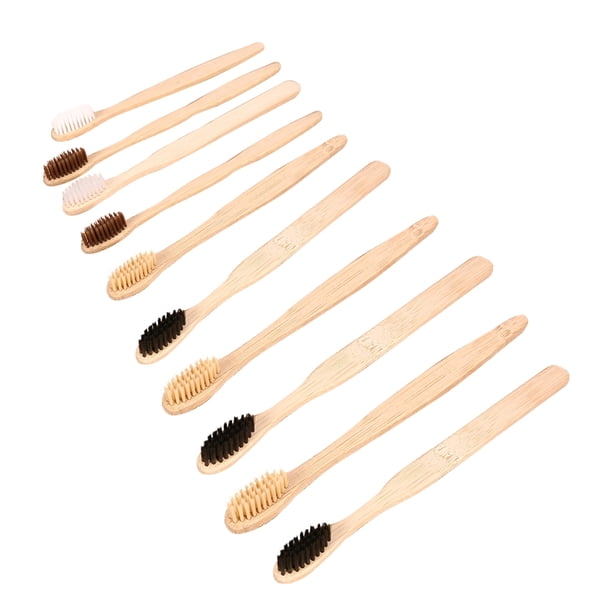 EeaseMX Cepillo de dientes de bambú desechable de 10 piezas, natural, respetuoso con el medio ambiente, de madera, color aleatorio.