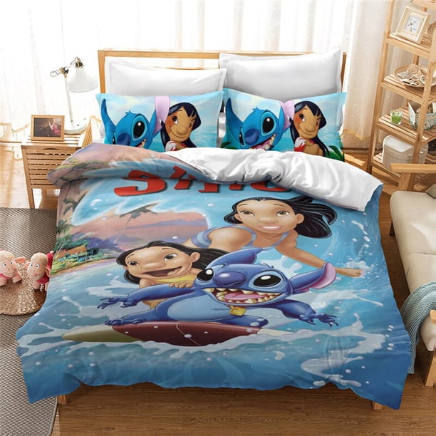3D Disney Home Lilo and Stitch Bedding Set Quilt Cover Twin Bedroom Decor for Kids Boy Girl Queen King Size Bedding SetAU-Double Gao Jinjia LED