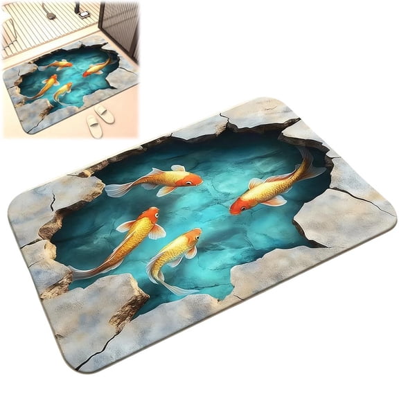 KRONDO 3D Optical Illusion Hole Rug, Colorful Koi Fish Bath Rugs in The Floor Front Door Mat - Kids Playroom Floor Carpet, Indoor Outdoor Entrance Mat for Living Room, Bedroom Decor