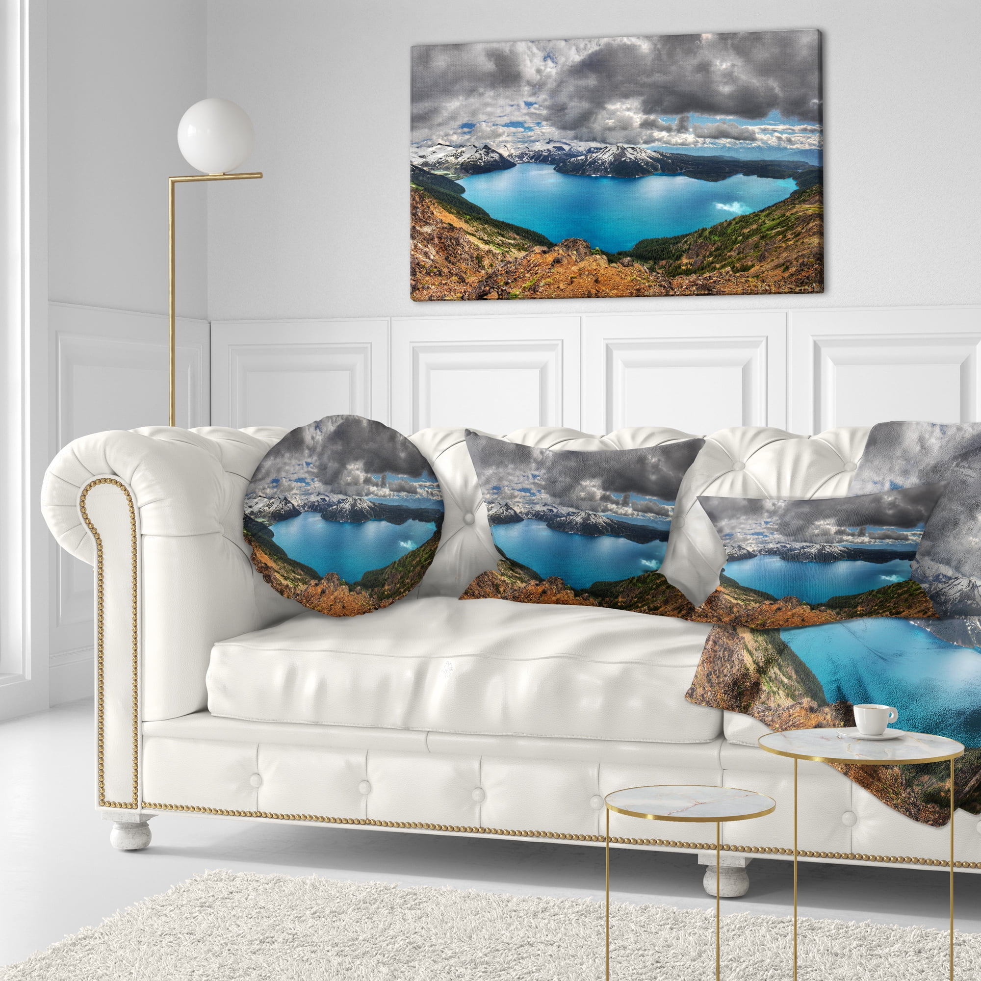 Designart Lake Surrounded by Mountains - Landscape Printed Throw Pillow - 12x20