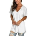 thumbnail image 5 of Women's V Neck T Shirts Casual Rolled Short Sleeve Side Split Summer Tops Loose Fit, 5 of 5