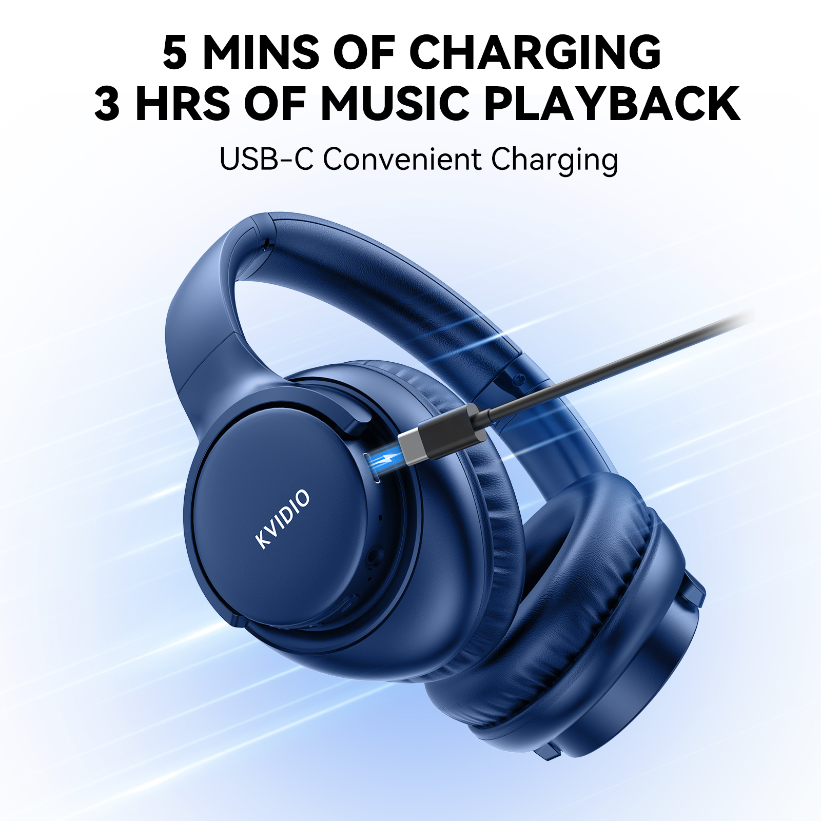 KVIDIO Wireless Over-Ear Headphones, Blue photo 8