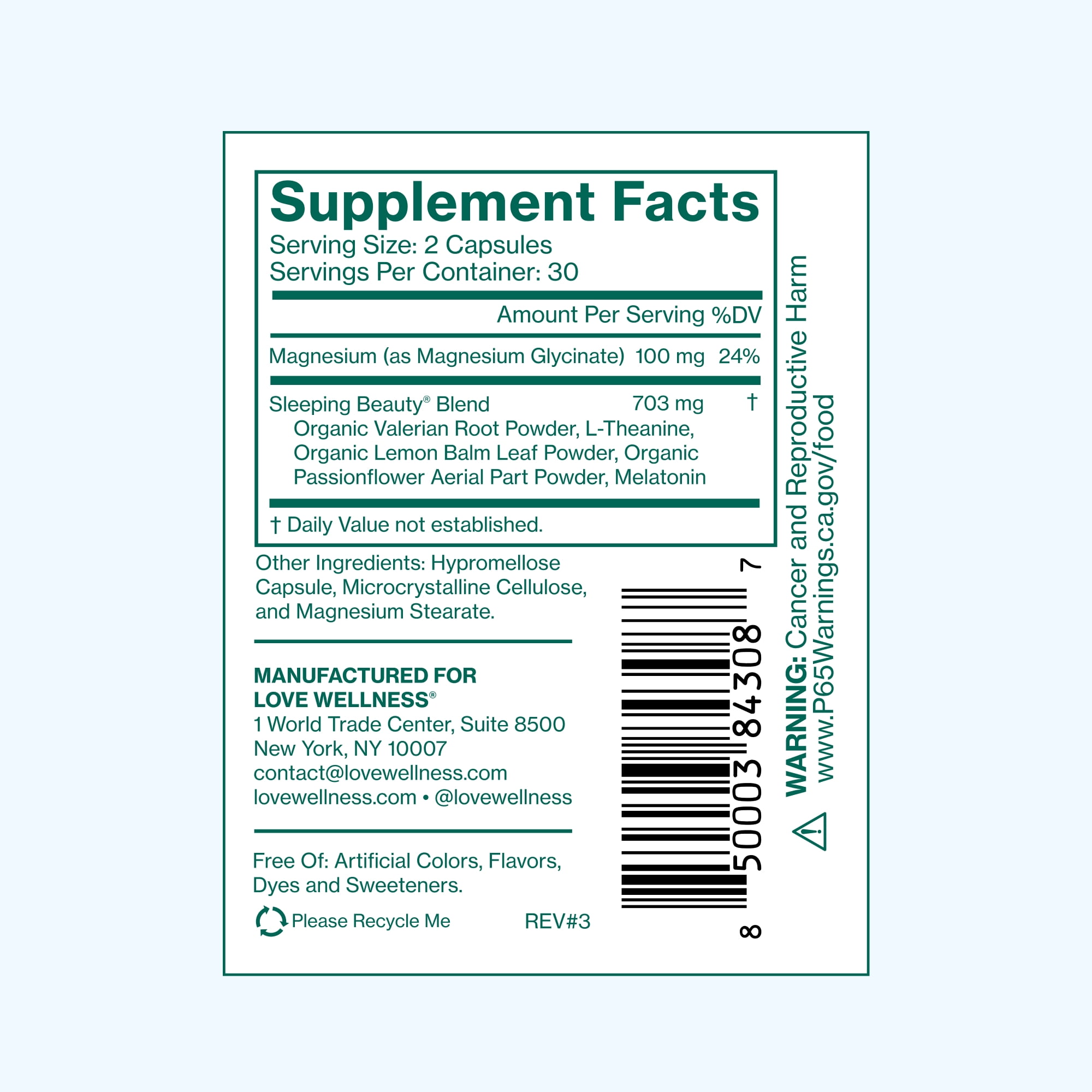 Love Wellness Sleeping Beauty, Sleep Support, with Melatonin, Magnesium & L-Theanine, 60 Count Sleep Aid