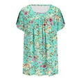 thumbnail image 5 of DDAPJ pyju Womens Floral Print Tunic Tops Short Sleeve Hide Belly Shirt Dressy Casual Crewneck Pleated Blouses Multicolor XXL, 5 of 6