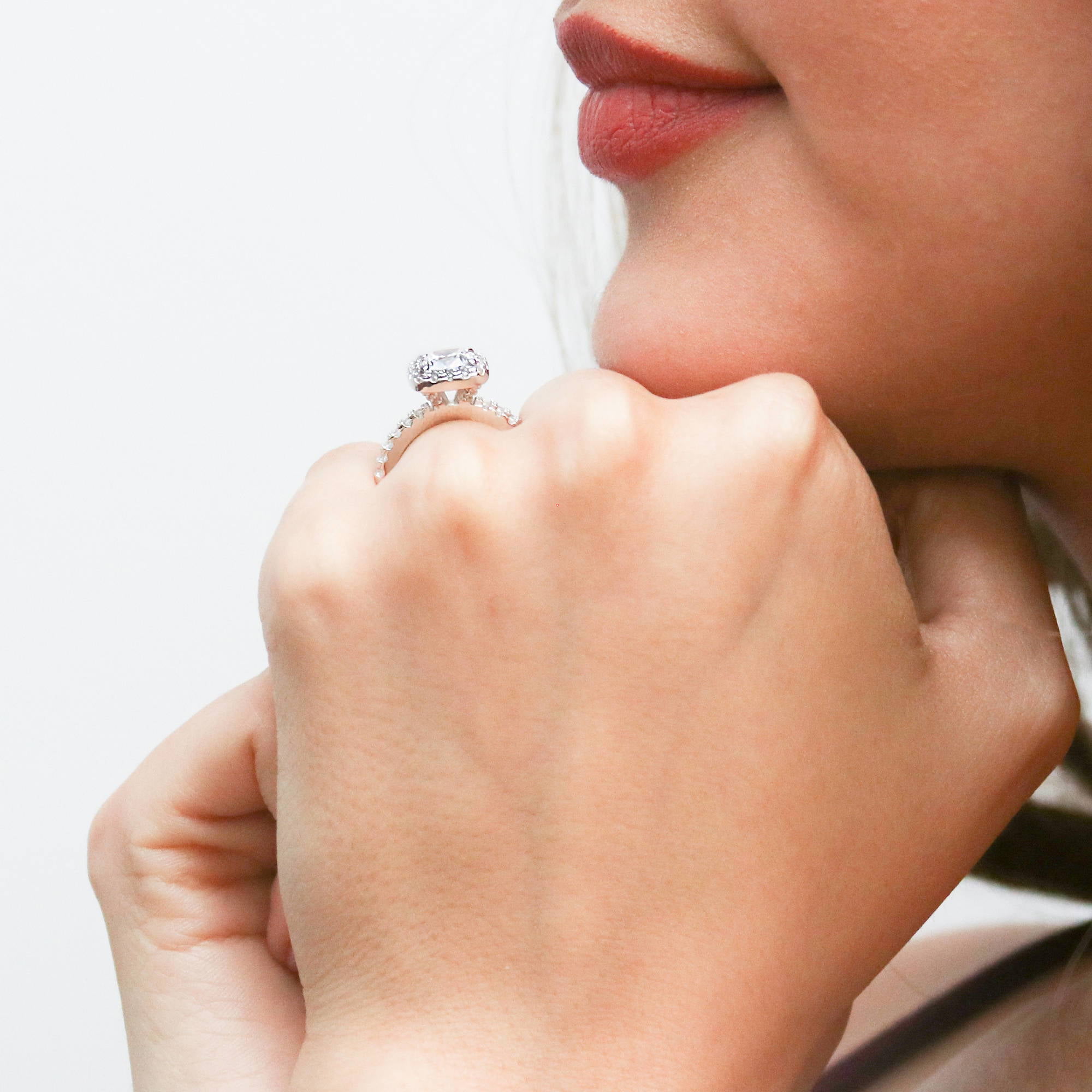 BERRICLE Sterling Silver Halo Wedding Engagement Rings Cushion Cut Cubic Zirconia CZ Ring Set for Women, Rhodium Plated Size 8.5