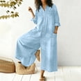 thumbnail image 2 of Chuancc Women's Fall Jumpsuits Dressy Casual Pants Romper Spring Long Sleeve V Neck Pockets One Piece Outfits Sky Blue S, 2 of 7