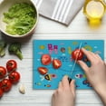 thumbnail image 4 of Saying Cutting Board, Colored Welcoming Hello Words Print with Patchwork Style Sea Fish and Clouds Image, Decorative Tempered Glass Cutting and Serving Board, Small Size, Multicolor, by Ambesonne, 4 of 5