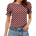 thumbnail image 3 of XPMWRP Women's Polka Dot Puff Sleeve Blouse Round Neck Ruched Cuff Short Sleeve Casual Tunic Top Lightweight Loose Fit for Summer Wine XXL, 3 of 7