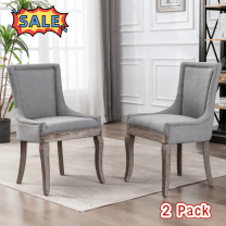 Tcbosik Modern Dining Chairs Set of 2, Upholstered Fabric Dining Room Chair with Solid Wood Legs for Kitchen, Living Room, Gray Wood Color