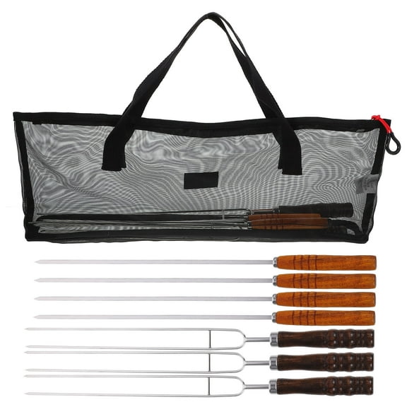 FOMIYES Stainless Steel BBQ skewers with Wood Handle for Grilling Meat and Vegetables at Home 12 Inch