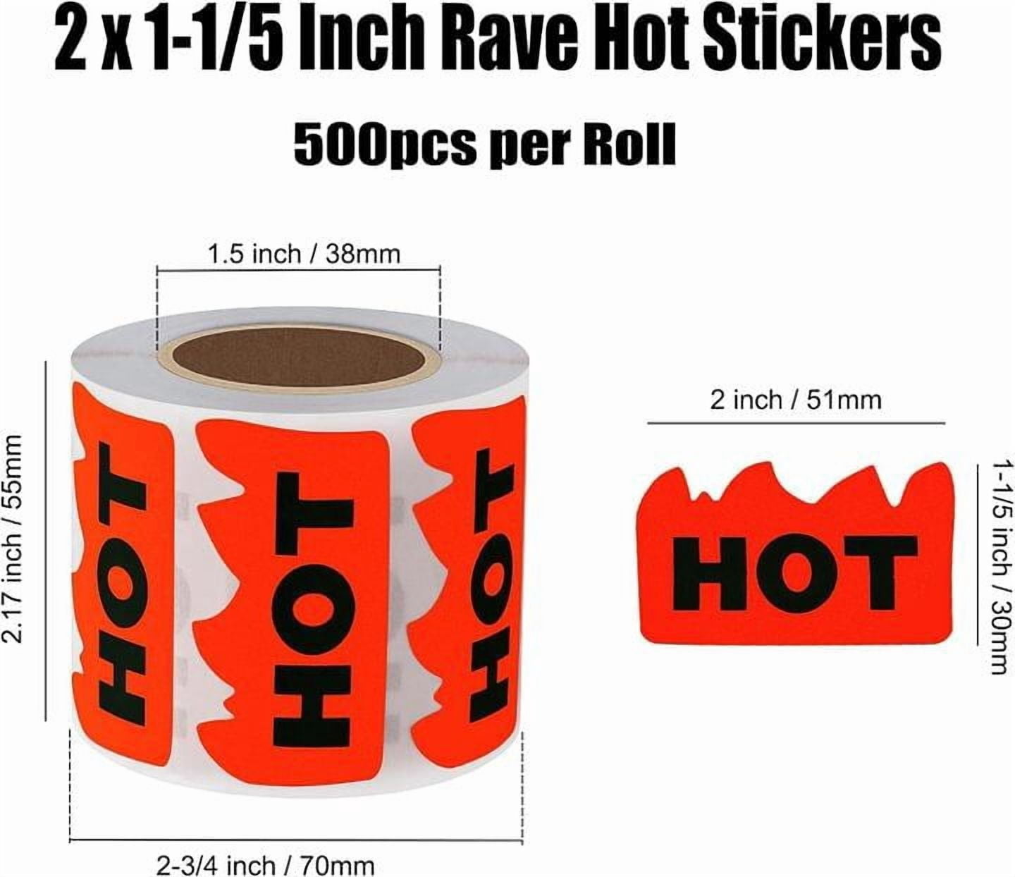 500pcs Rave Hot Stickers 2 x 1-1/5 Inch Fluorescent Red, Hot Flame Fire Shape Labels, Marking Popular Items for Party, Restaurants, Spicy Food (Fluorescent Red)