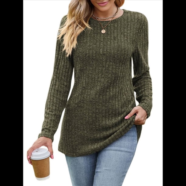 Blusas Elegantes e Informales de Larga para Mujer, Ropa Informal de Negocios, Suéteres Cálidos de Otoño. Verde XXL