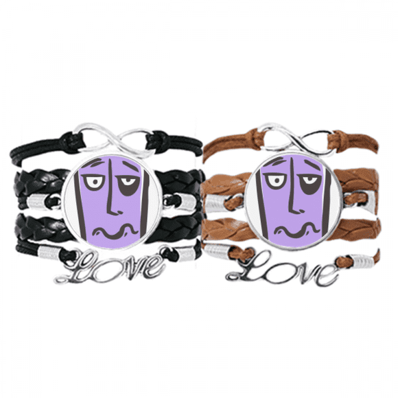 Sing Face Sketch Hunger Bracelet Hand Strap Leather Rope Wristband Double Set