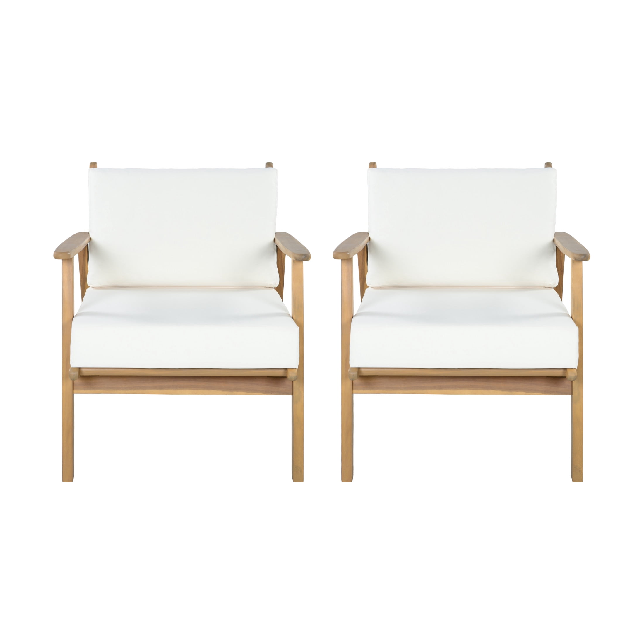 Christopher Knight Home Modern Wood Outdoor Accent Lounge Chair with Cushions, Light Teak+Beige, Set of 2