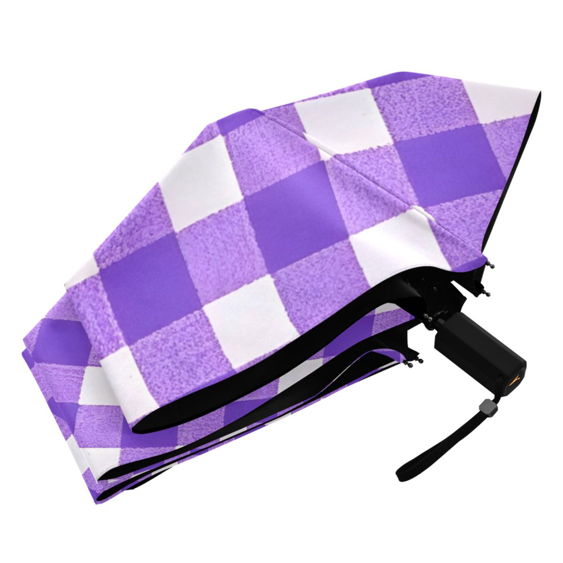 ALAZA Purple Checkered Grid UPF 50+ Compact Folding Umbrella for Rain Travel Umbrella Packable