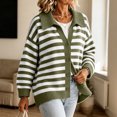 thumbnail image 5 of Women's Striped Knit Cardigan Sweater Jacket - Casual Collared Button Front Long Sleeve Ribbed Cuff Outerwear for Fall Winter Layering Green 2XL, 5 of 6