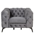 thumbnail image 4 of Gray Velvet Upholstered Chair , 40.5" With Button Back. Wood Frame, Soft Foam, Metal Springs, For Living Room Small Space Modern Accent Chair, Single Tufting & Bedroom. Construction Comfortable Foam, 4 of 6