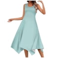 thumbnail image 1 of TSADFHJI Jupes pour Femmes Mode Printemps et Été Couleur Unie Rétro Ourlet Irrégulier Col Rond Sans Manches avec Poches Style Plage Robe Décontractée TG Vert Menthe, 1 of 4