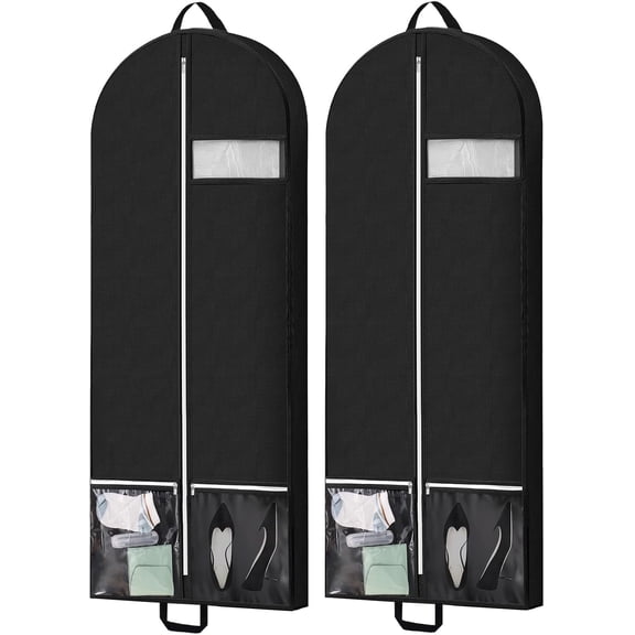 INCTUO 54" Garment Bags for Travel and Storage, Travel Suit Bags for Men Women with 2 Clear Pockets, Storage bags for Clothes, Suits, Dress, Shirts, Coats 2pcs Black