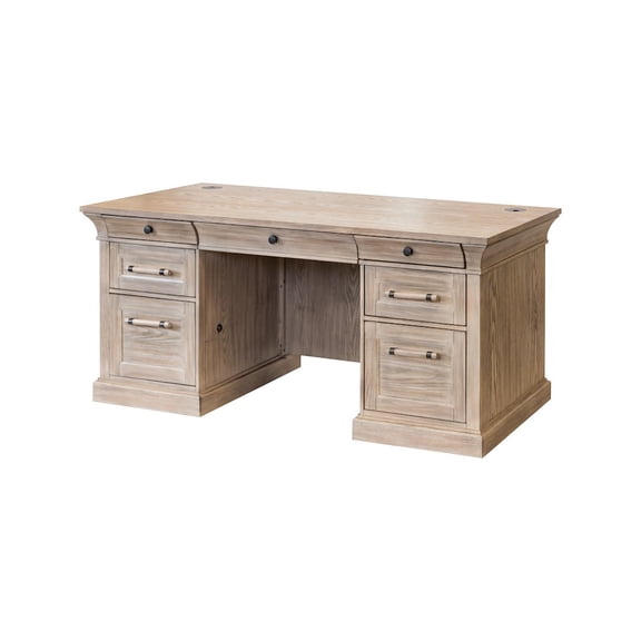 Traditional Wood Double Pedestal Desk Fully Assembled Brown