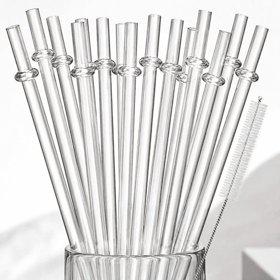15 Pieces 10 Inch Clear Reusable Plastic Replacement Drinking Straws, Fit for 24 oz 32oz 40oz Mason Jars, Tumblers, BPA Free Unbreakable Drinking Straws with Cleaning Brush