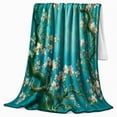 thumbnail image 2 of Golden Branches with White Blossoms on Teal, Elegant Botanical Style for Flower Lovers, Curving Tree Scene and Mother's Day Gift, Soft Flannel Blanket for Bedroom and Sunroom, Elegant Home Decor, 2 of 9
