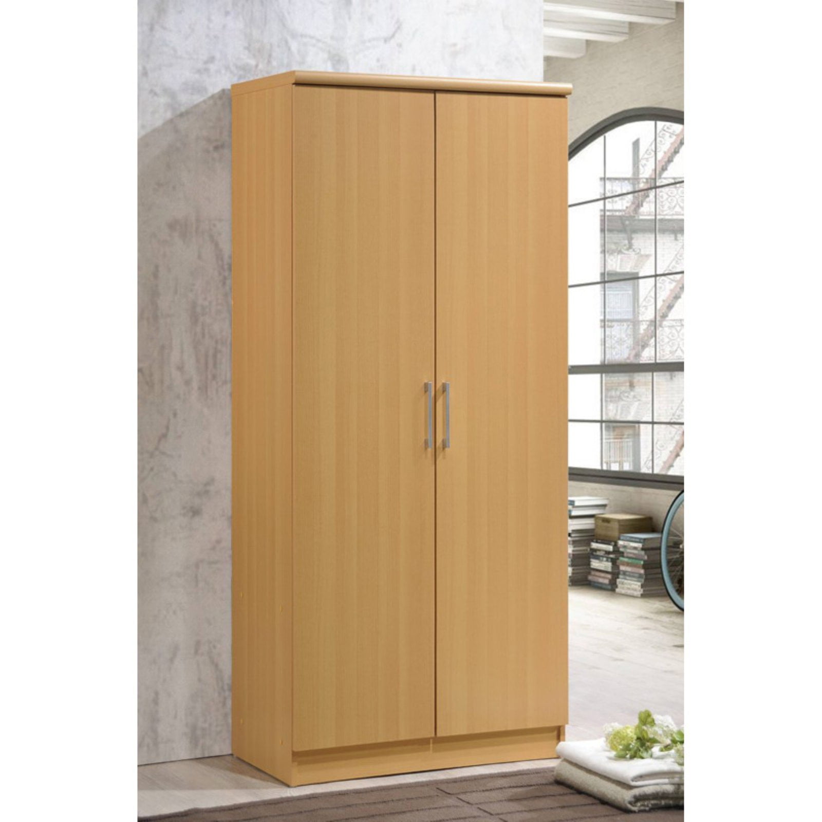 Hodedah Bedroom 2 Door Wardrobe Armoire with Adjustable Shelves, Mahogany