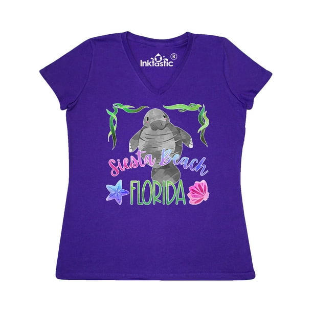 INKtastic - Siesta Beach Florida Cute Swimming Manatee Women's V-Neck T