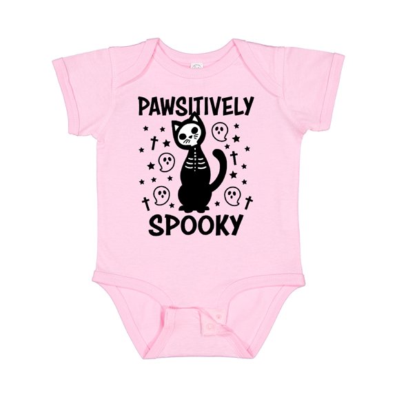 Inktastic Pawsitively Spooky Skeleton Cat with Ghosts and Crosses Boys or Girls Baby Bodysuit