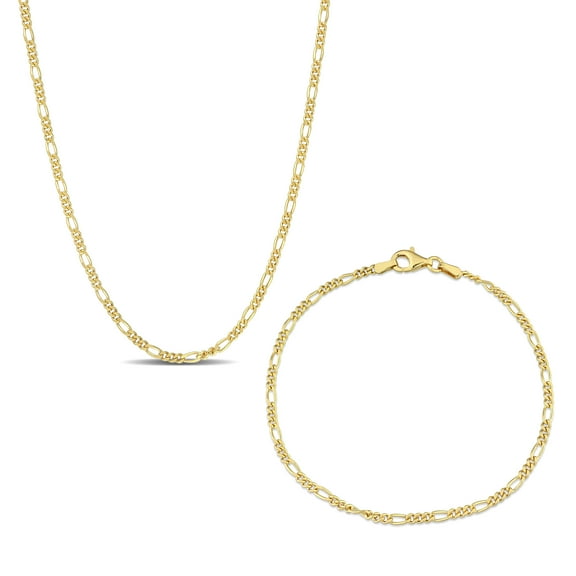 Everly Women's Yellow Silver 2.2mm Figaro Chain Necklace and Bracelet Set - 16 in 7.5 in