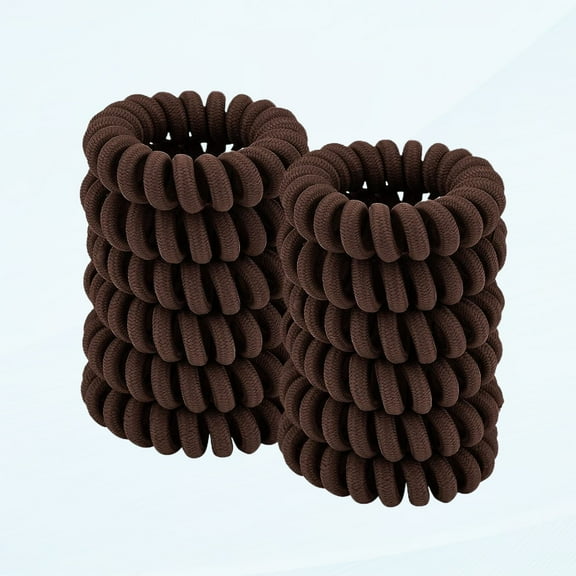 Spiral Hair Ties (Clothing Coffee, 12 pcs), Coil Hair Ties for Thick Hair, Ponytail Holder Hair Ties for Women, No Wound Hair Ties, Telephone Cord Hair Ties for All Hair Types with Plastic Spiral